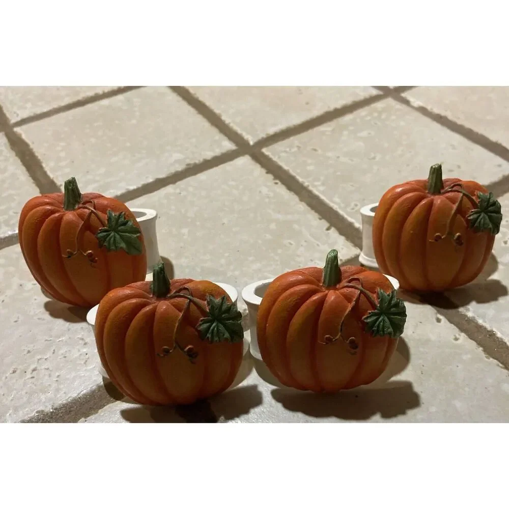 4 Orange Pumpkin Napkin Rings Halloween, Thanksgiving, Fall 2
